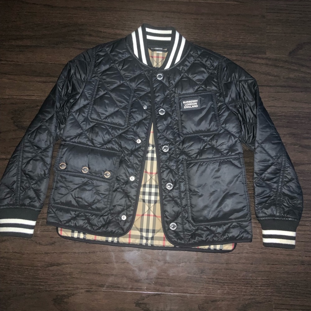 Burberry boys black quilted jacket